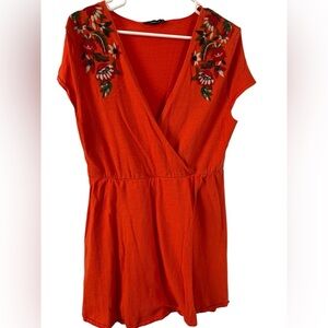 Zara- Embroidered Orange Women's Mini Dress Size L